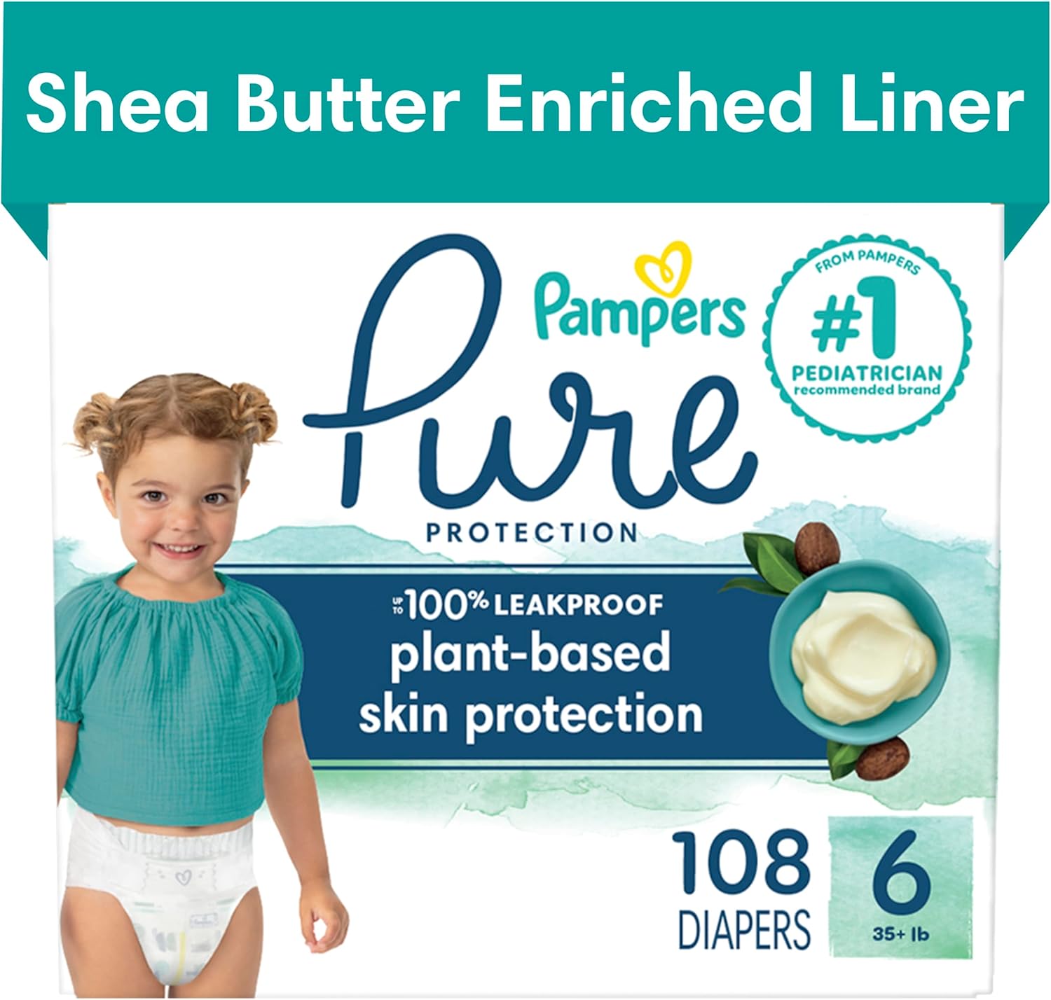 Pampers Pure Protection Diapers – Size 6, One Month Supply (108 Count), Hypoallergenic Premium Disposable Baby Diapers
