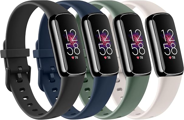 4 PACK Sport Bands Compatible with Fitbit Luxe Bands for Women Men, Soft Silicone Replacement Sport Straps Wristbands for Fitbit Luxe Fitness and Wellness Tracker