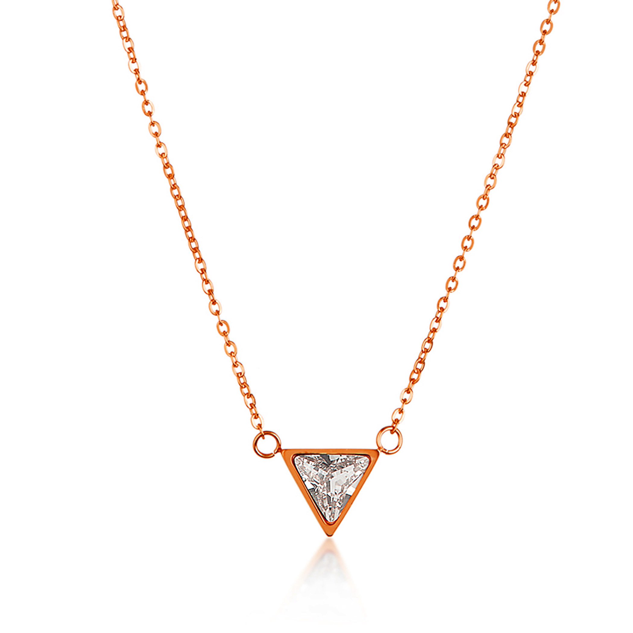 | ELYA Polished Cubic Zirconia Triangle Stainless Steel Pendant Necklace