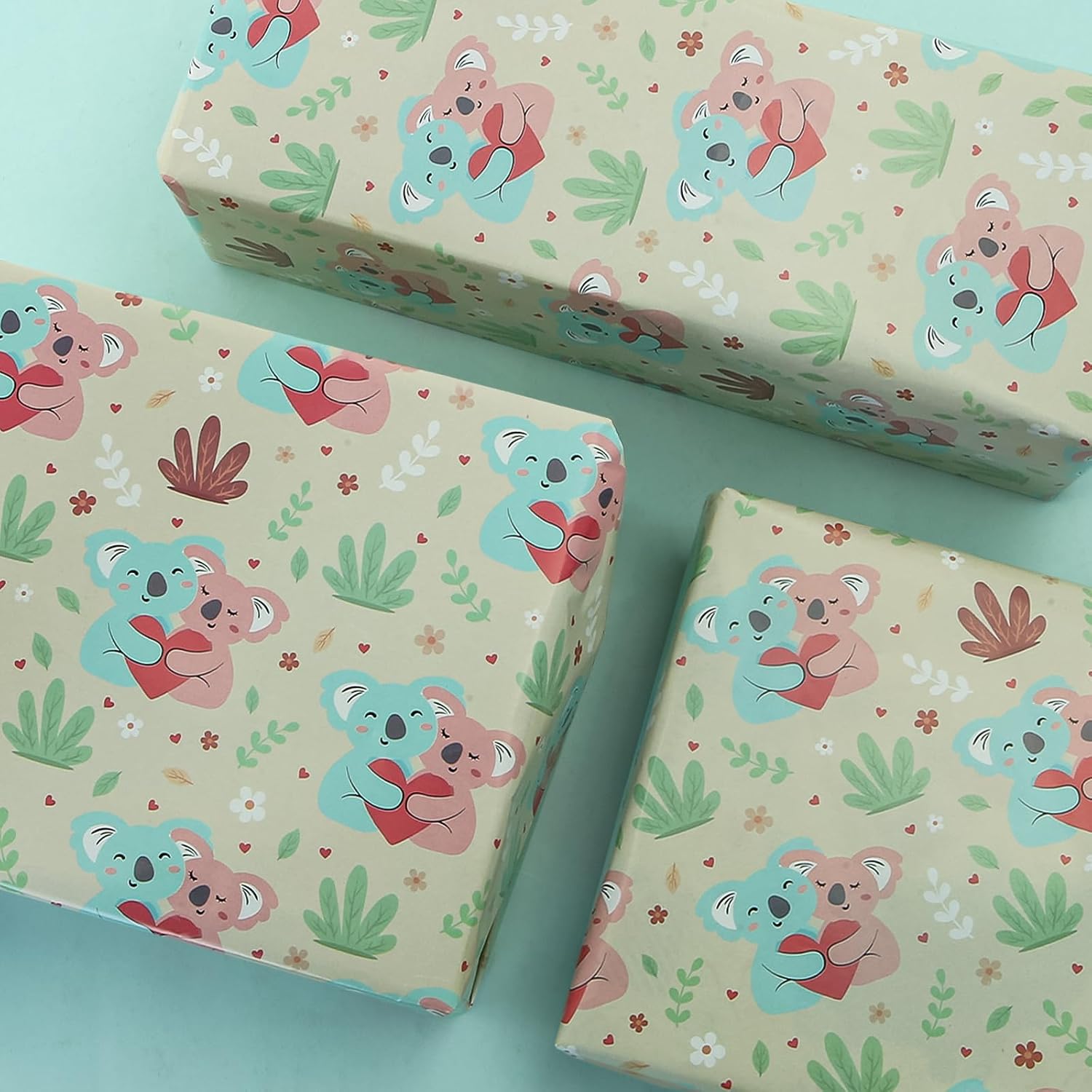 Geluode Birthday Wrapping Paper For Kids Girls Boys Women Couple, Cute Koala With Heart Design Gift Wrap Paper for Birthday or Baby Shower, 4 Sheets Folded Flat 20x28 Inches Per Sheet image 4