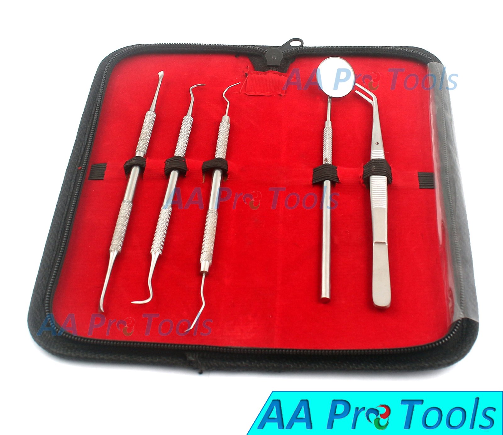 AA PRO Dentist Tool KIT: Handpicked by The Best Dentists HYGIENIC; Dental & Gum Floss THREADERS; Plaque & TARTER Remover Built with HIGH Grade Stainless Steel; PET Friendly with Leather Carry CASE