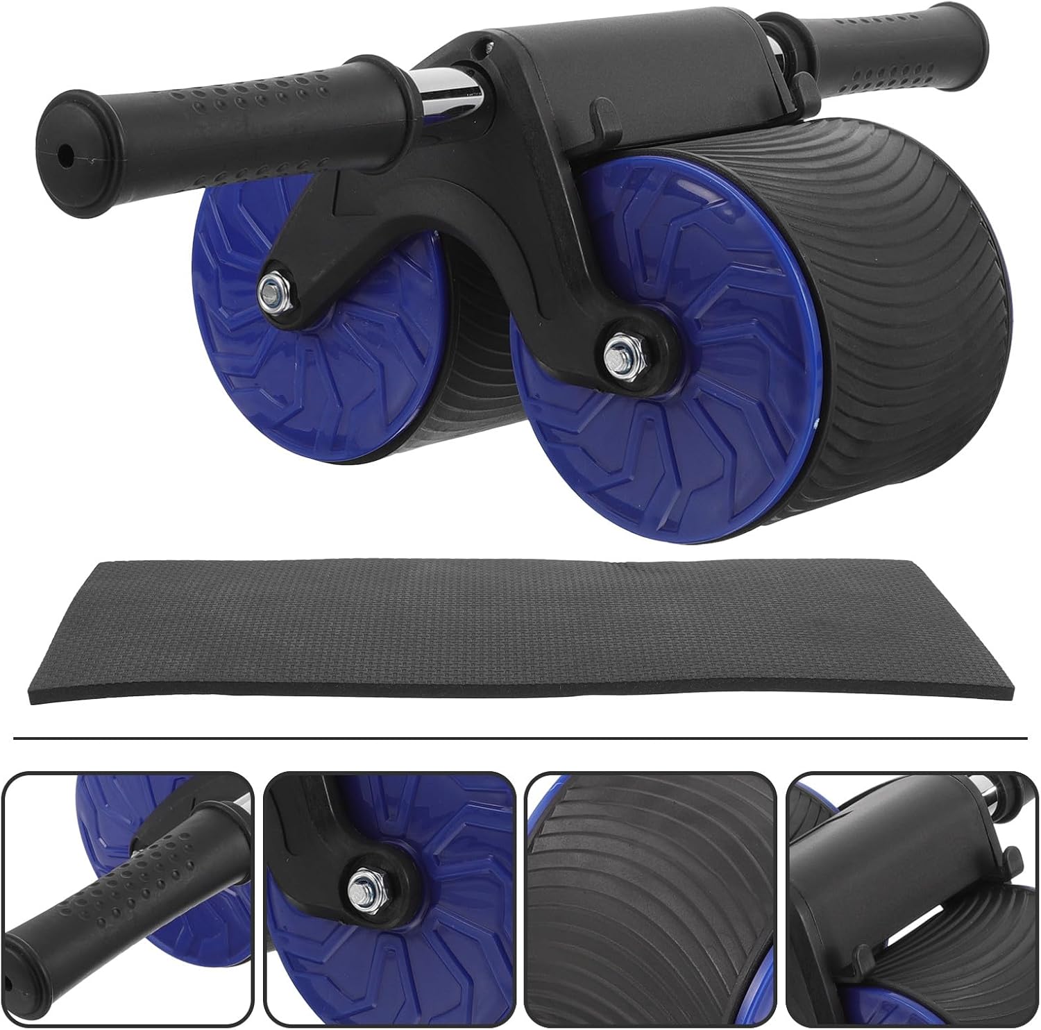 Abdominal Roller Two-wheel Exercise Wheel with Automatic Rebound and Non-slip Grip, Fitness Core Training Equipment with Knee Pad for Home Workout and Belly Muscle Strengthening