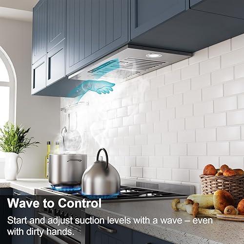 Miniatura 3 de IKTCH Campana extractora de 30 pulgadas, 1000 CFM, convertible con conductossin conductos, campana de ventilación de cocina de acero inoxidable con