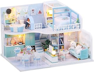Mini casa de brinquedo, kit de casa de bonecas de madeira, kit de casa de bonecas em miniatura altamente simulada com placa à prova de poeira, modelo de casa de bonecas DIY para pessoas com mais de 14 anos