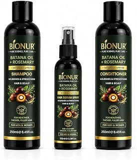 Batana Oil & Rosemary Hair Care Set – Shampoo, Conditioner & Hair Serum – Biotin & Caffeine Infused Formula – Strengthens, Nourishes & Revitalizes Hair – Sulfate Free, Paraben Free – For Men & Women