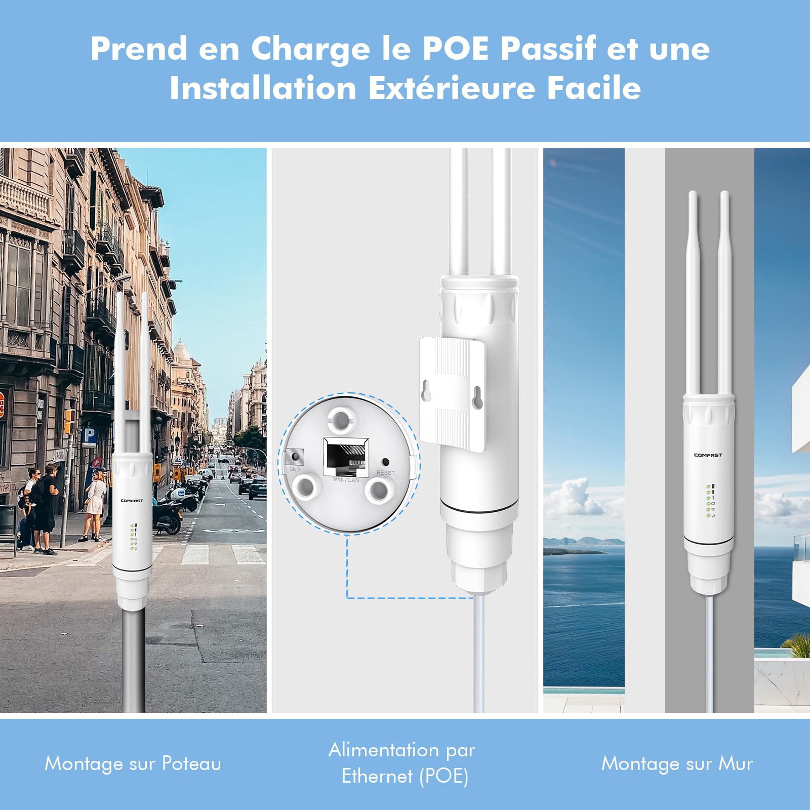 COMFAST Outdoor Access Point AC1200 Ripetitore WiFi esterno con 24 V PoE porta Ethernet, IP66, doppia banda 5G&2.4GHz Amplificatore WiFi esterno 802.11ac, MU-MIMO