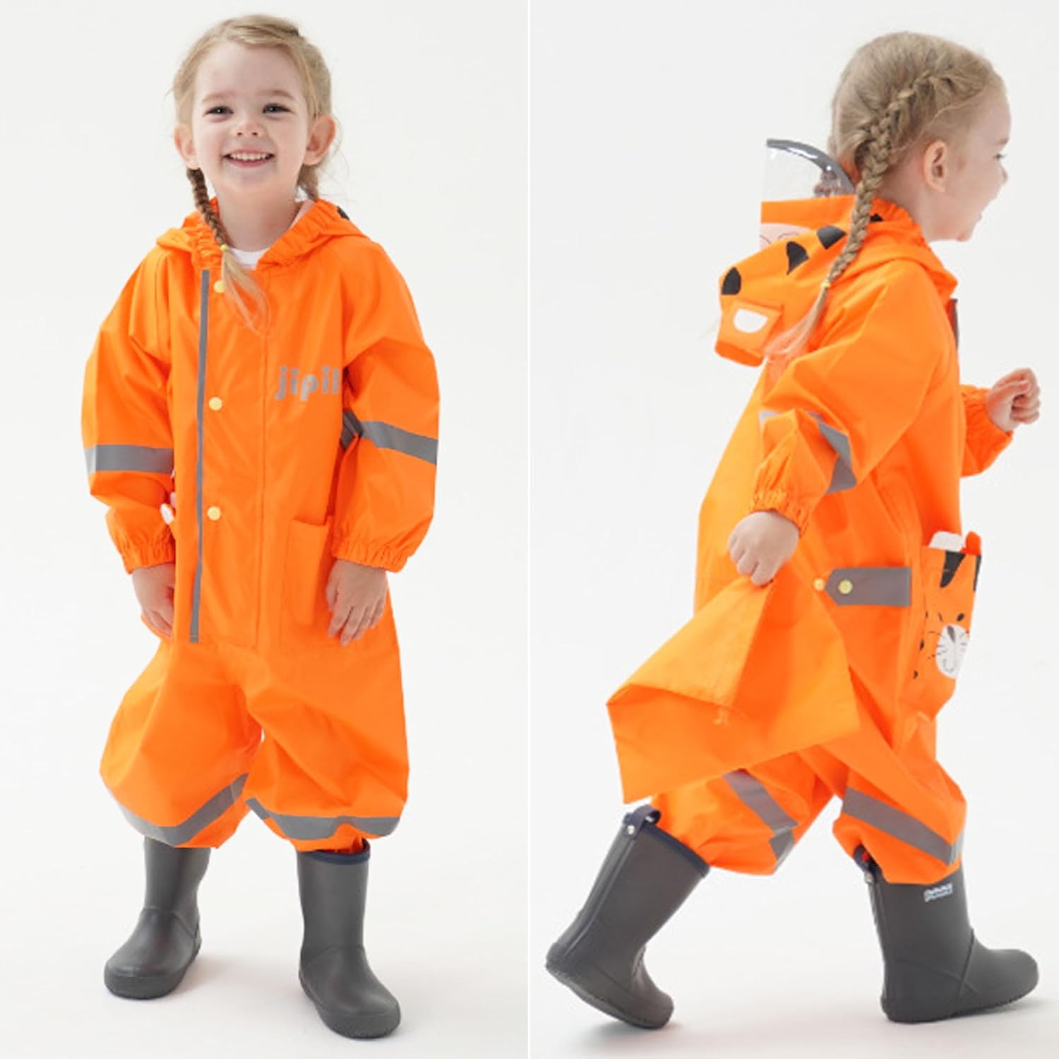 Kids Toddler Rain Suit for Boys Girls One Piece Hoodie Zipper Cute Cartoon Waterproof Rain Jacket 1-10 Years S-XL Size - Image 7