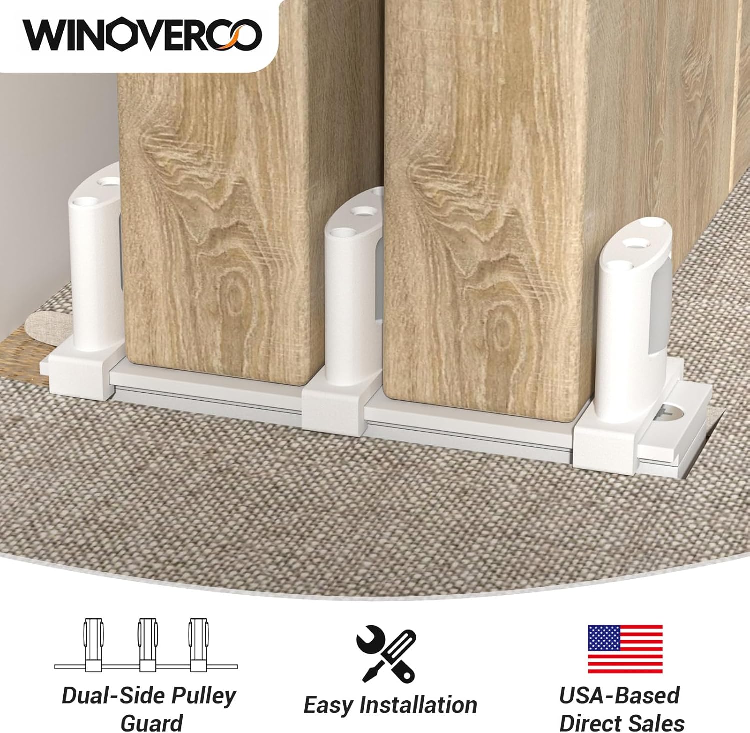 Sliding Closet Door Floor Guide with Riser Plate, Adjustable Bypass Door Guide, Upgraded 3-Roller Design – White, 1 Pack