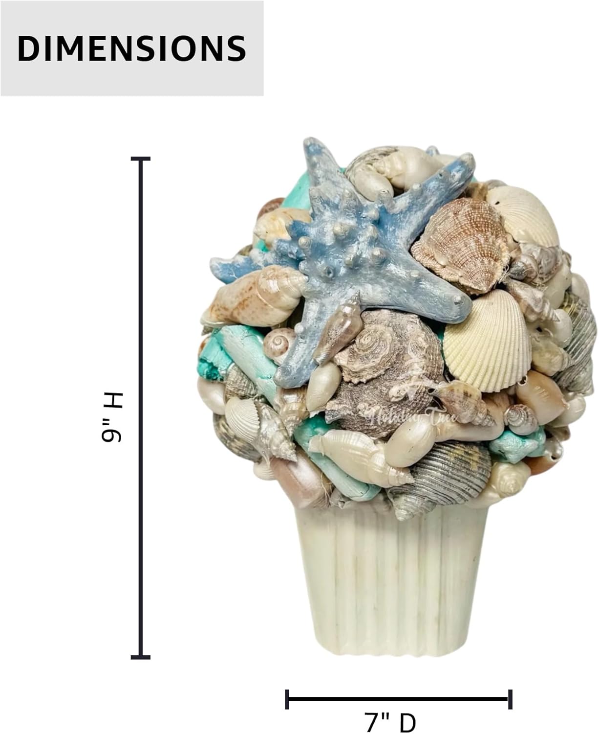 Holiday Tree Coastal Shell Topiary in Pot