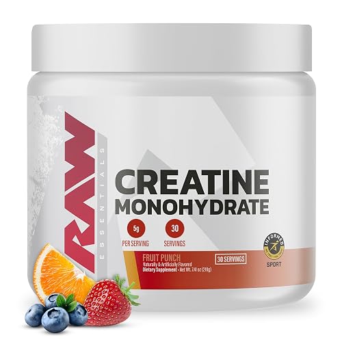 RAW Nutrition Creatine Monohydrate Powder, Fruit Punch (30 Servings) -