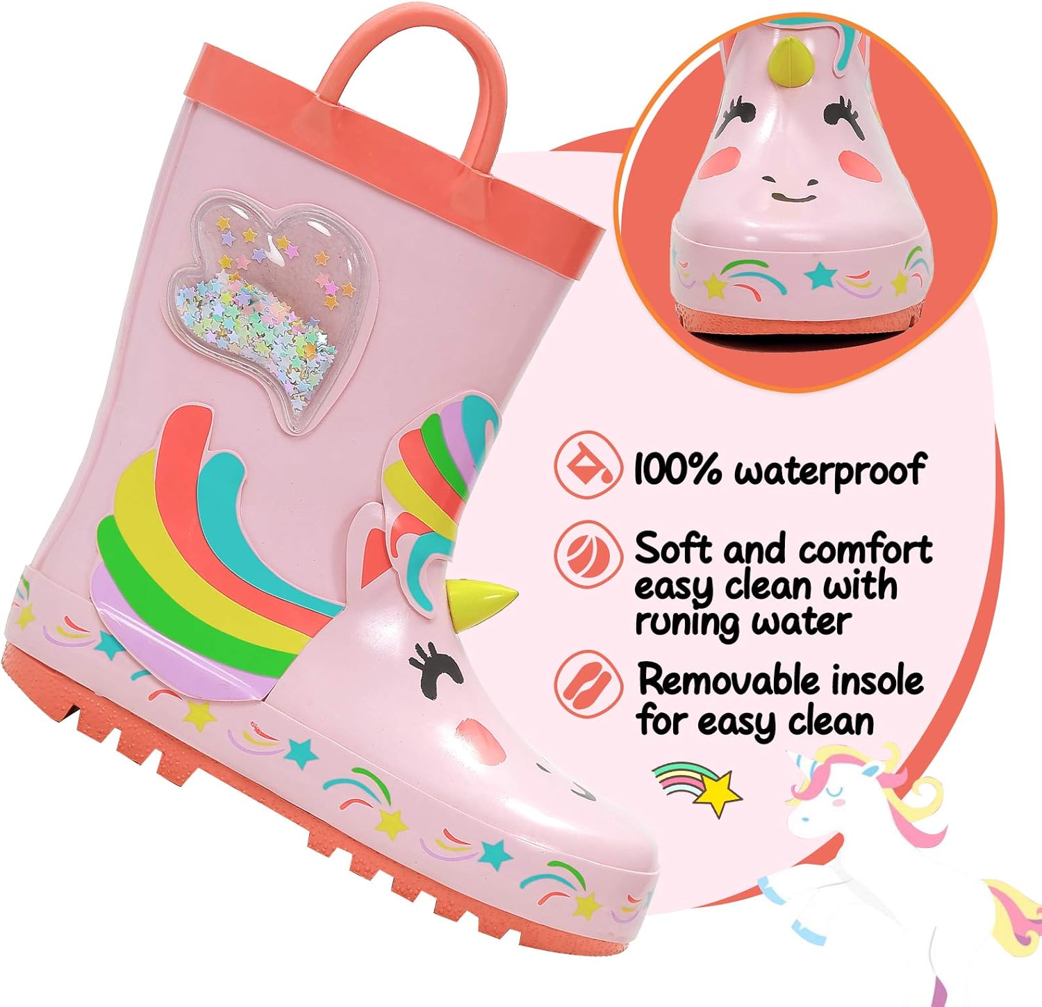 mysoft Kids Rain Boots for Girls Boys Toddler Waterproof Rubber Cute Animal Printed with Easy-On Handles : Clothing, Shoes & Jewelry