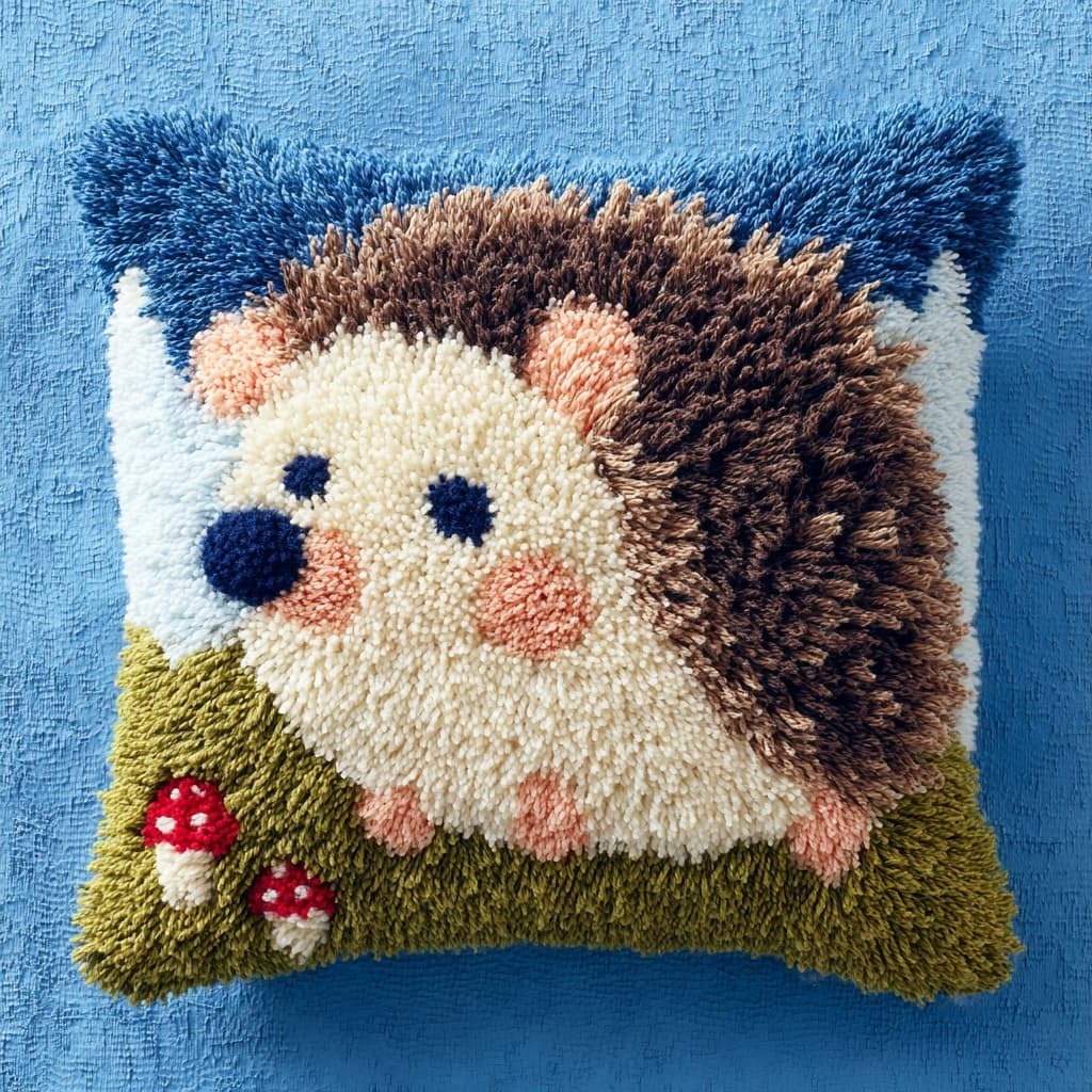 Henypt Latch Hook Cushion Kits 17X17inch, Hedgehog