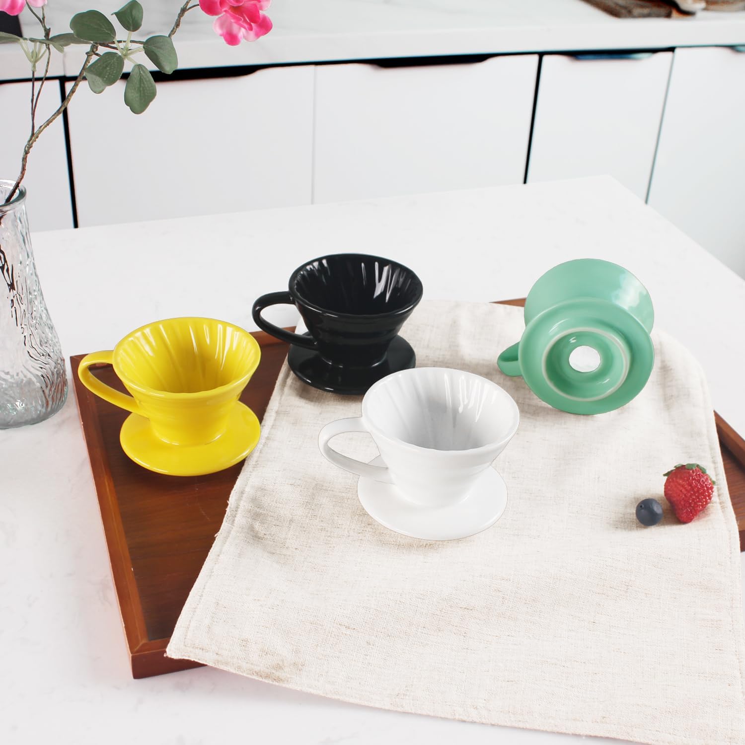 Pour Over Coffee Maker,Non-Electric Pour Over Coffee Dripper,Exquisite Porcelain Ceramic Manual Coffee Filter,Suitable for Pour Over in Office,Outdoor and Home Use, Small 4 colors