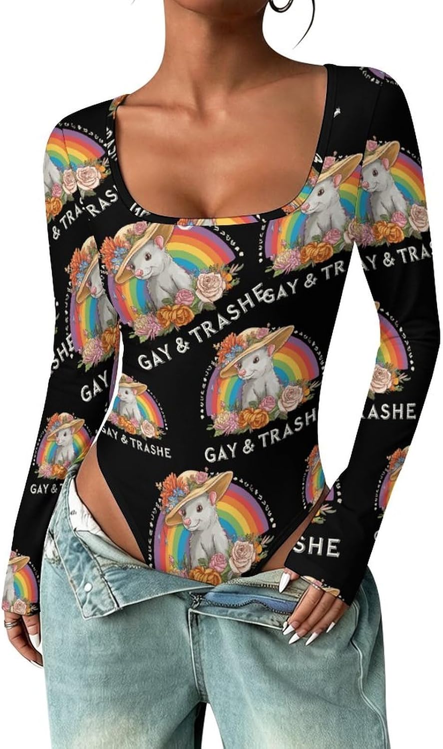 Possum Gay Rainbow Women's Bodysuits Long Sleeve Top 5XL