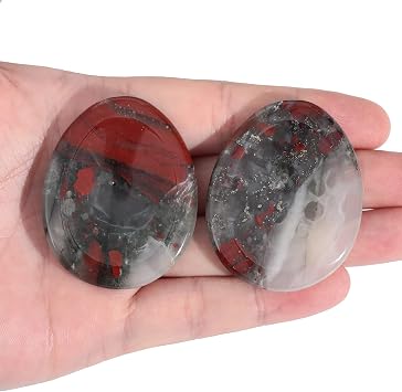 Healing Crystal Thumb Worry Stone Set of 2, Palm Pocket Stones for Meditation, Stress Relief Gemstone Gift for Women, Africa Bloodstone