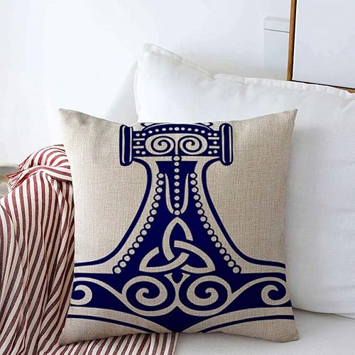 Funda de almohada de 18.0 x 18.0 in con diseño de martillo nórdico Thor Viking Thors Triquetra Spirals Mjolnir Asatru Odin Amulet Loki Pagan alemán