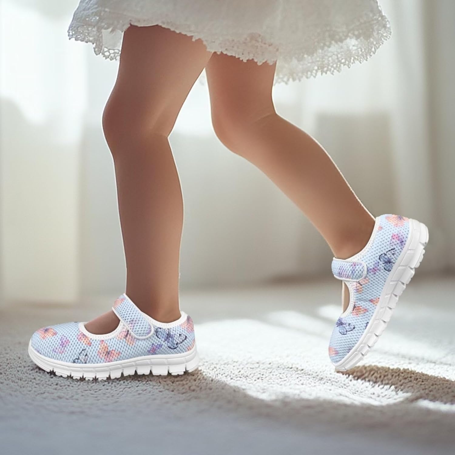 Butterflies Print School Shoes for Girls Toddler Colorful Mary Jane Shoes Party Wedding Soft Sole Shoes