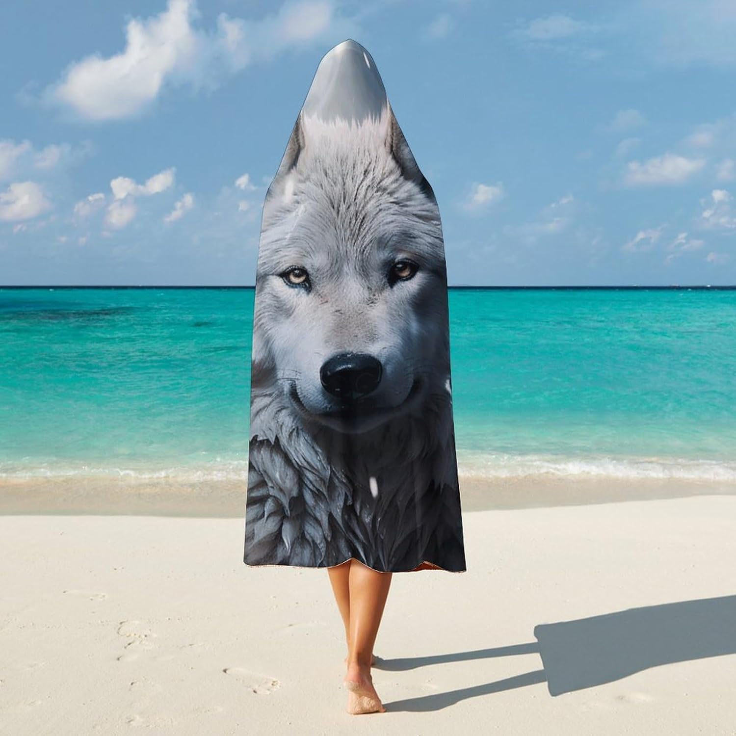 Wolf Sitting in The Snow Wearable Blanket Hoodie for Women Men Oversized Soft Fleece Blanket Sweatshirt Warm Cozy Poncho-
