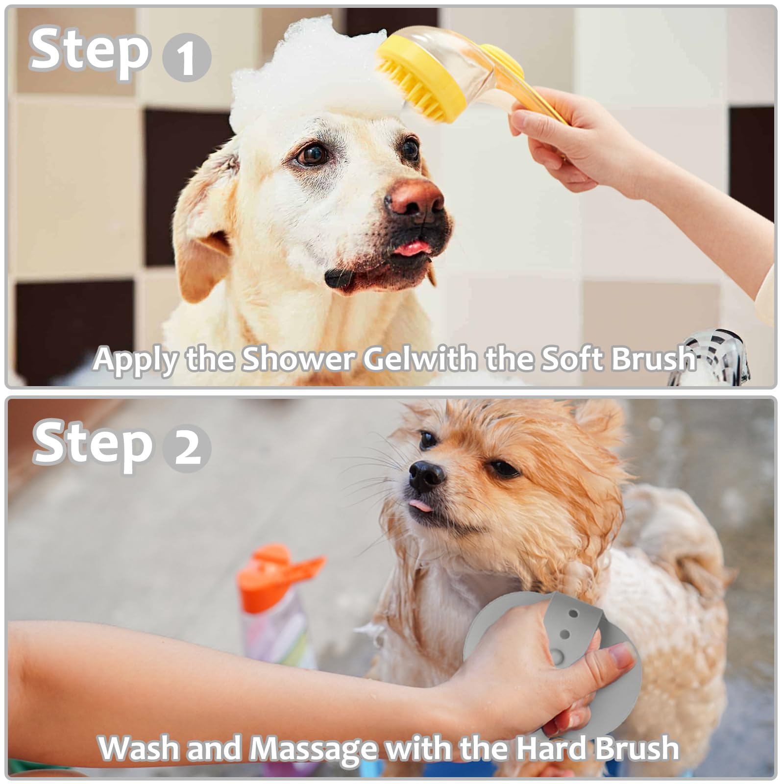 (6 Pcs) ELEGX Pet Grooming Bath Massage Brush with Soap and Shampoo Dispenser Soft Silicone Bristle for Long Short Haired Dogs Cats Shower - image 5