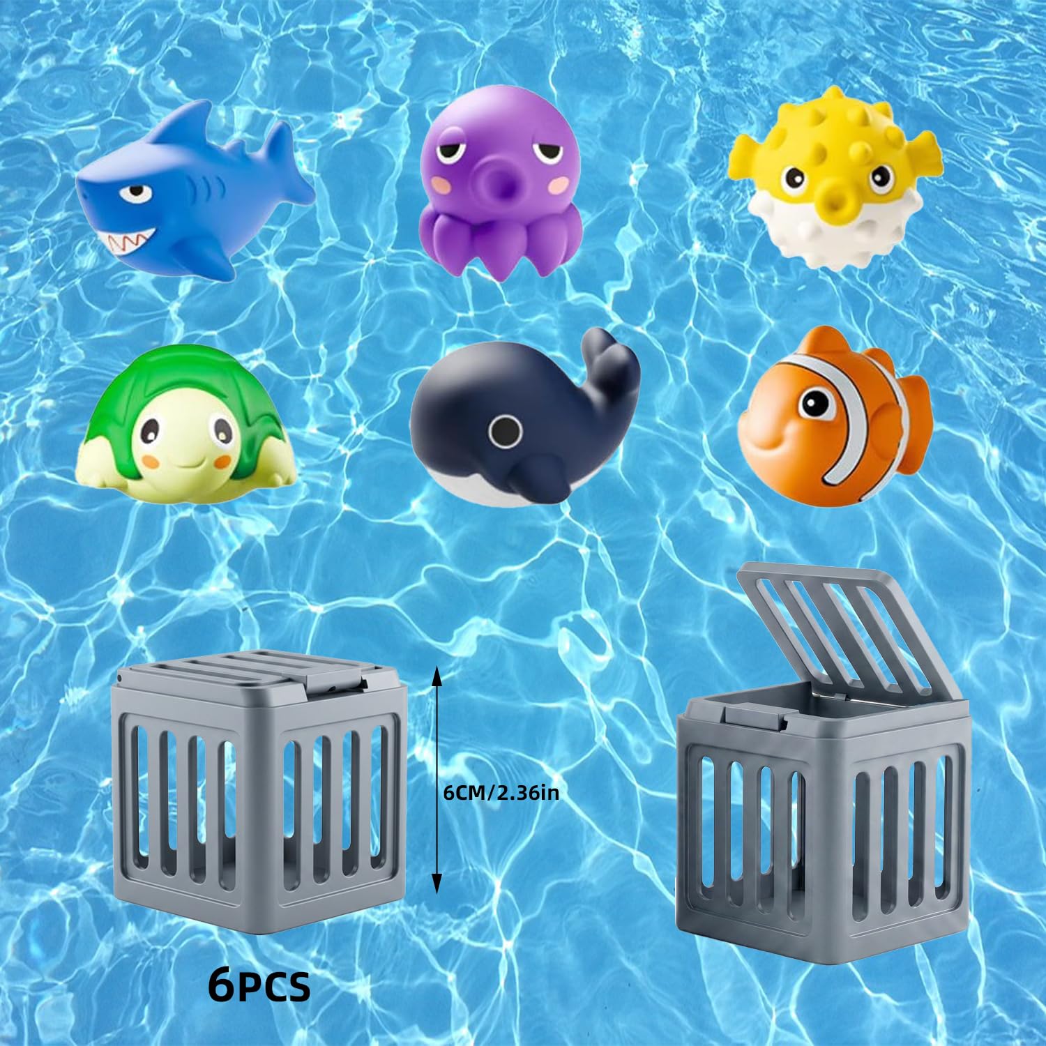 Giocattoli subacquei per Il Salvataggio, Giochi da Piscina con Animali Galleggianti e Gabbia Zavorrata, Giocattoli Subacquei per Bambini, Set di Giocattoli da Piscina Adatto a Bambini E Bambine
