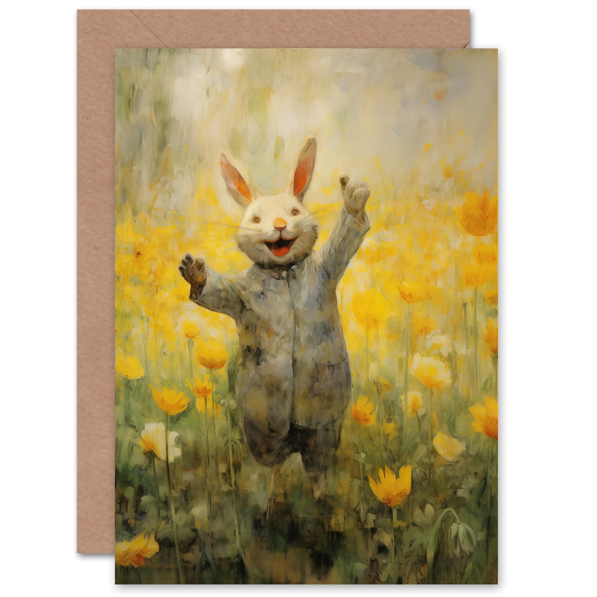 Artery8 - Greeting Card - Tulips & Rabbit Watercolour - Kids - Yellow
