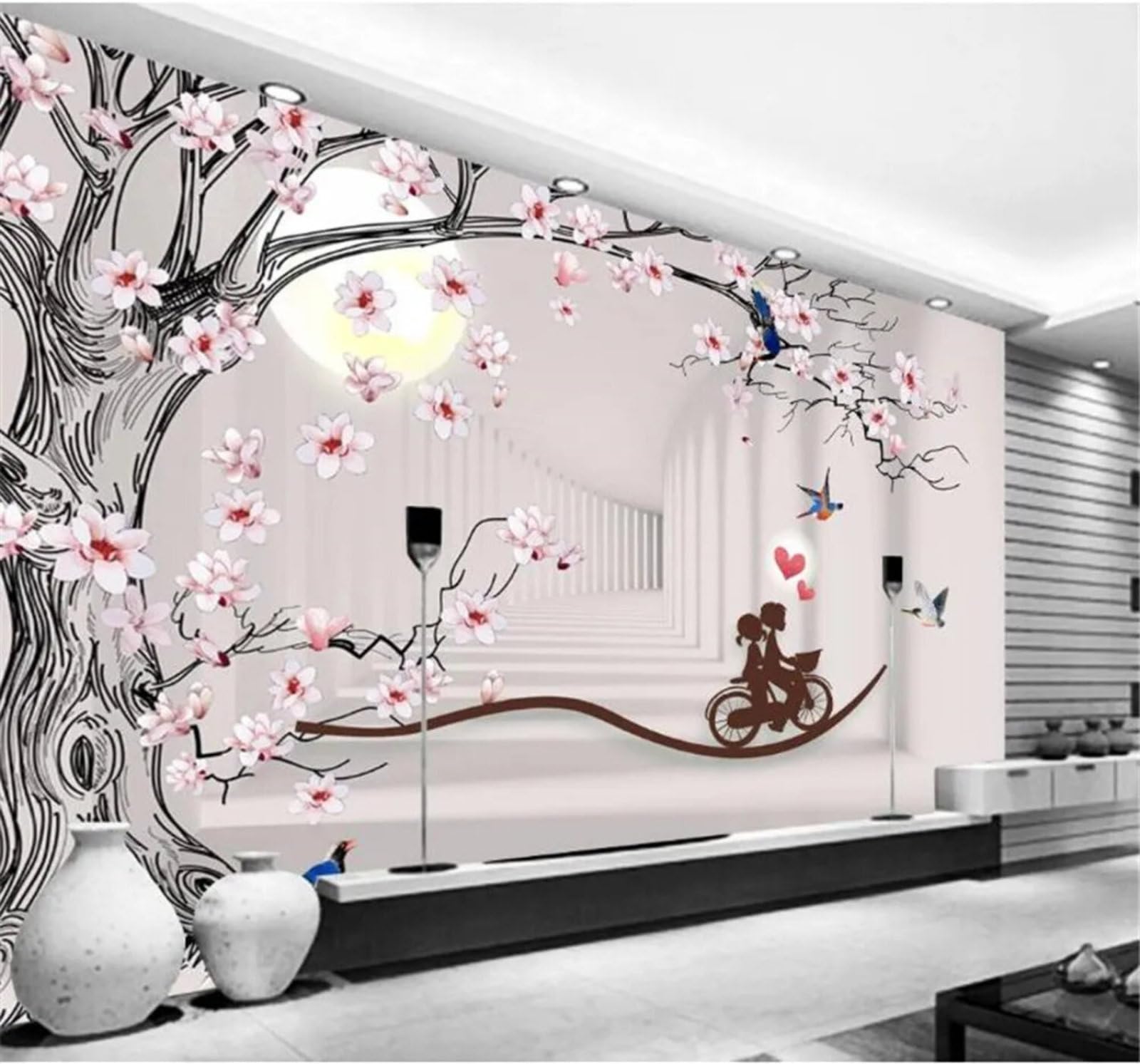 Tzxztt Minimalist Magnolia Tree Romantic Flowers and Birds Spatial Extension Modern 3D Wallpaper Premium Textured Silk Neutral Tones Material Ideal for Living Room Bedroom-430cm×300cm