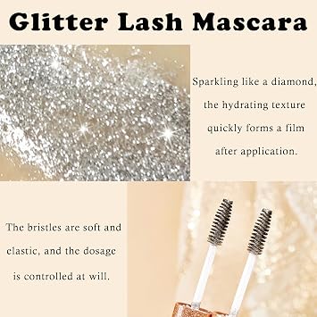 Glitter Mascara,Sparkle Diamond Mascara, 4D Fiber Colorful Waterproof Mascara, Thick & Long Mascara, Volume and Length No Clumping,Fuller Lashes, Lasting All Day