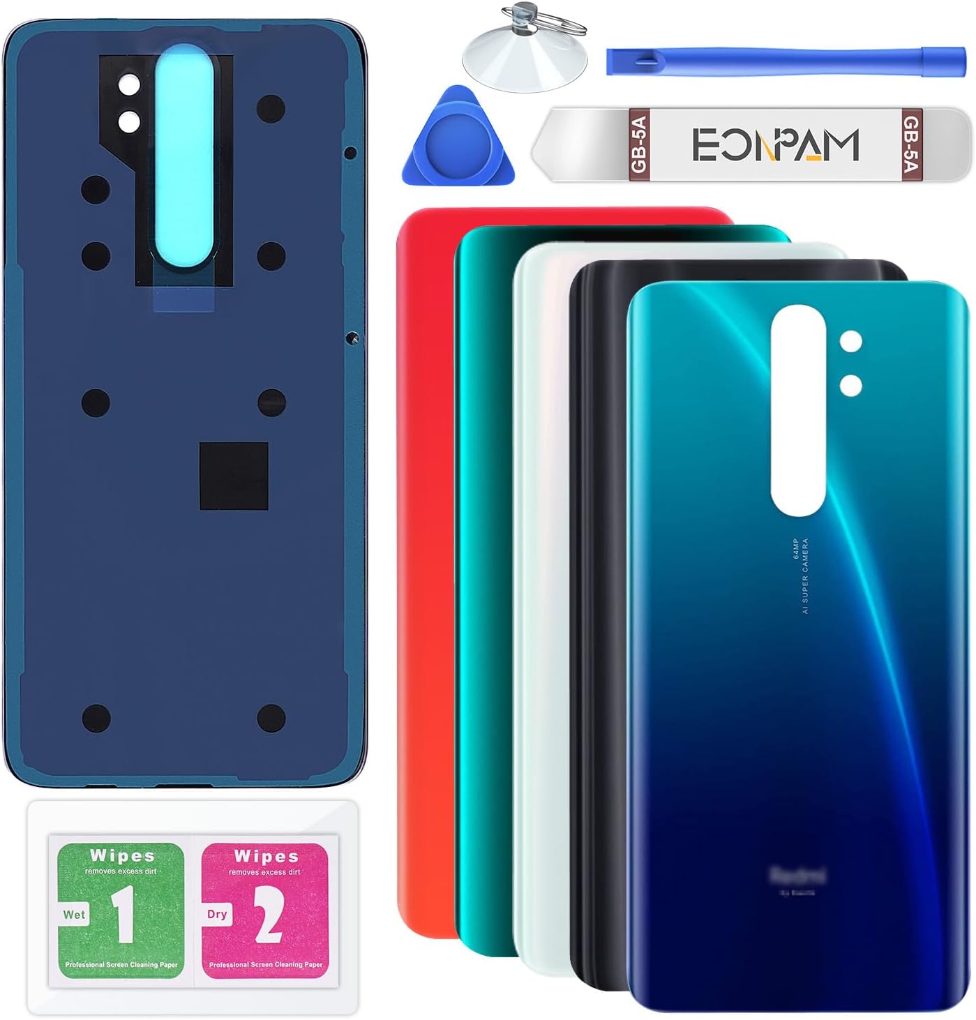 Back Glass Replacement for Xiaomi Redmi Note 8 Pro Back Cover Rear Housing Repair Tool Kit Genuine Rear Glass (Blue)