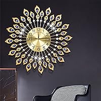 Vista 5 de DYRABREST Reloj de pared para decoración de sala de estar, reloj de pared de pavo real de cristal, diseño moderno, relojes de pared 3D