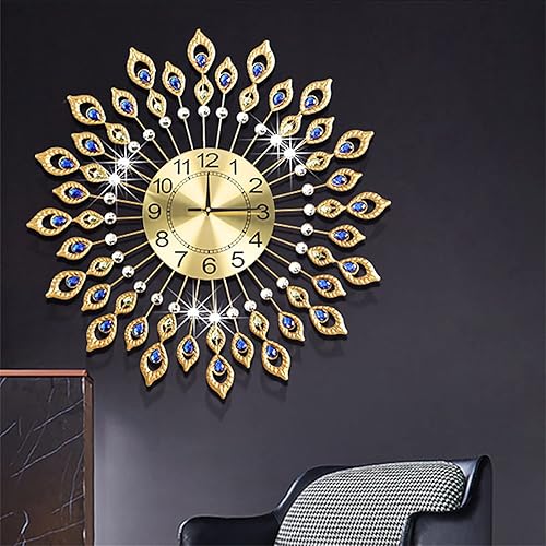 Miniatura 5 de DYRABREST Reloj de pared para decoración de sala de estar, reloj de pared de pavo real de cristal, diseño moderno, relojes de pared 3D para
