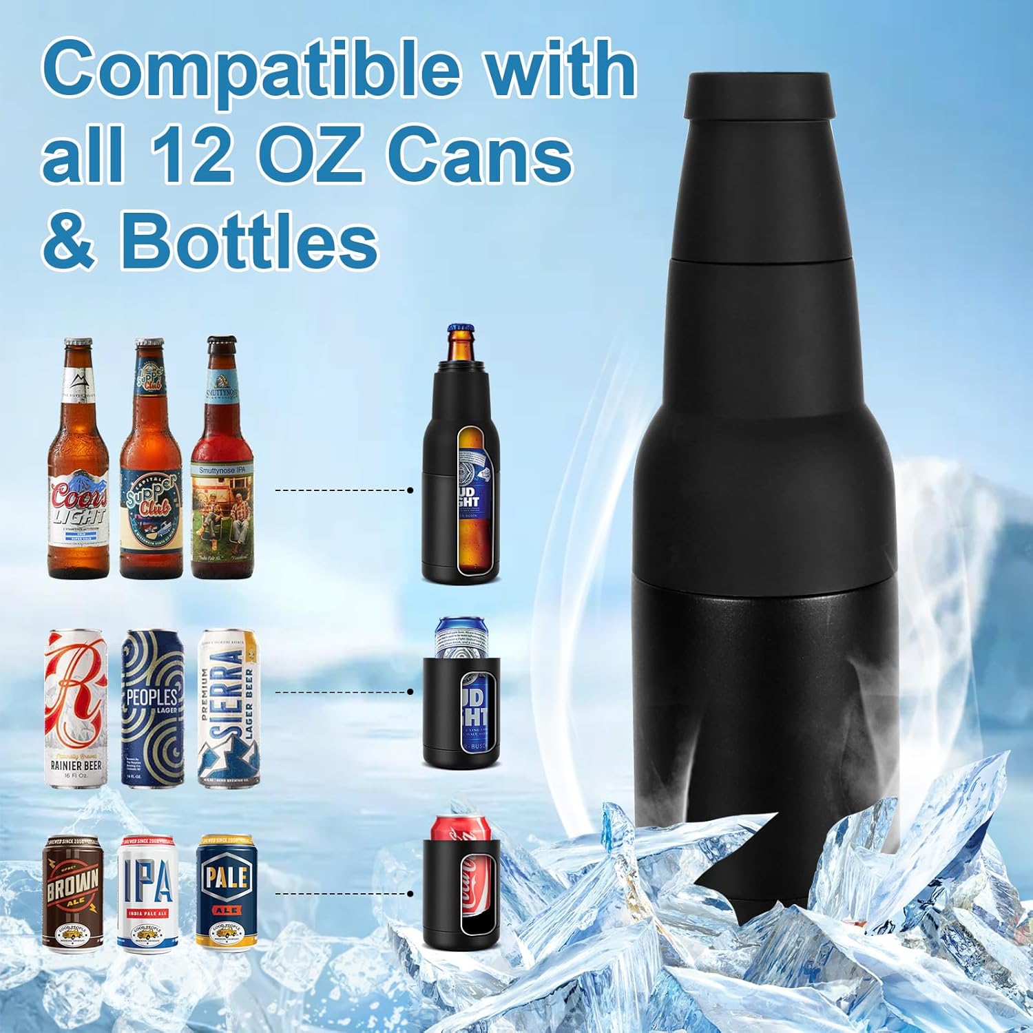 Beer Can Cooler, 12Oz Beer Bottle Cooler With Beer Opener, 3 In 1 Slim Can Cooler Insulated, Vacuum Insulated Double Walled Stainless Steel Beer Bottle Holder - Image 3
