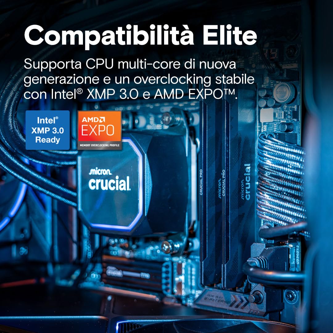 Crucial Pro RAM DDR5 32GB Kit (2x16GB) 6400MHz CL32, Overclocking Gaming, Memoria per Computer, Intel XMP 3.0 / AMD EXPO, Nero - CP2K16G64C32U5B