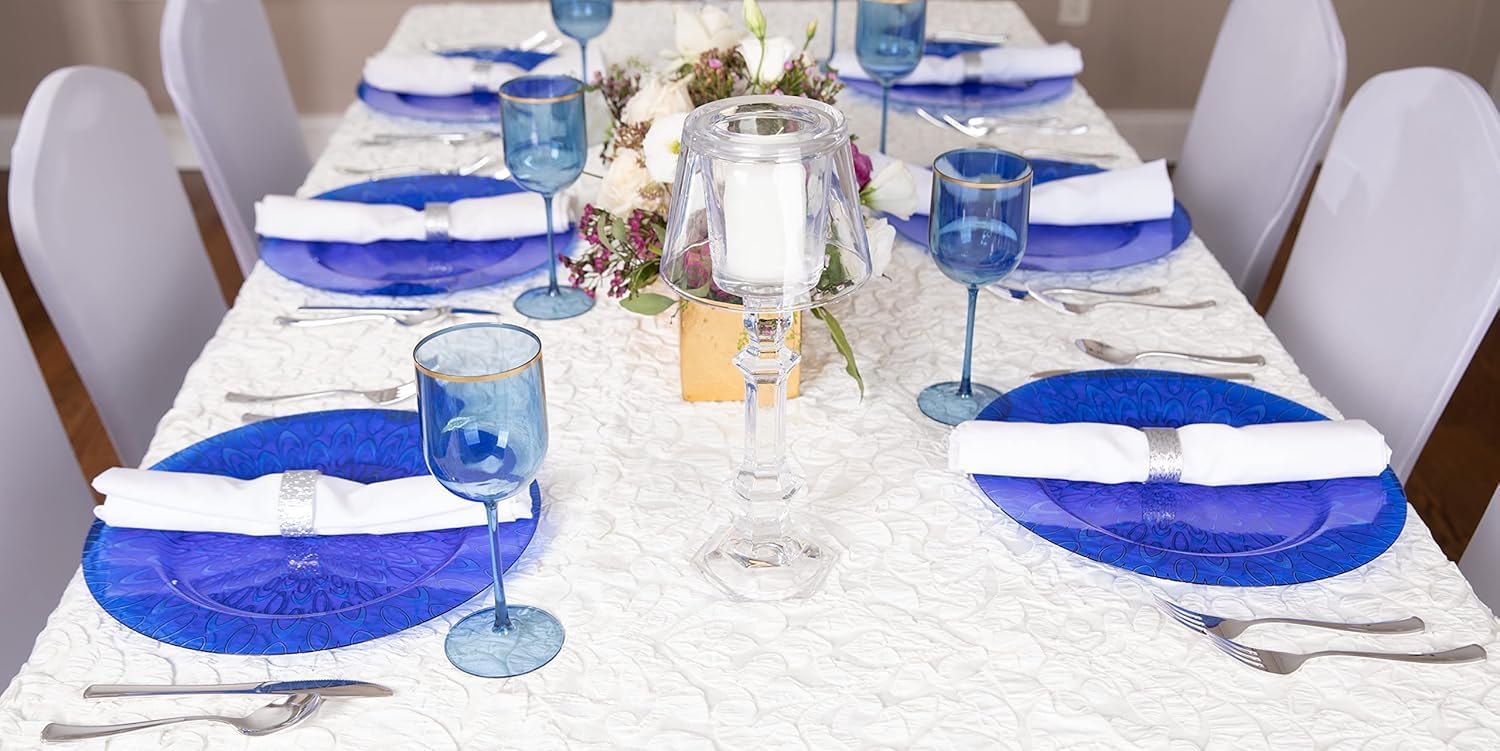 PARTY BARGAINS 13″ Plastic Charger Plates, Raindrop Design, Blue – Disposable Round Table Chargers for Weddings, Parties & Events, BPA-Free (16 Pack)