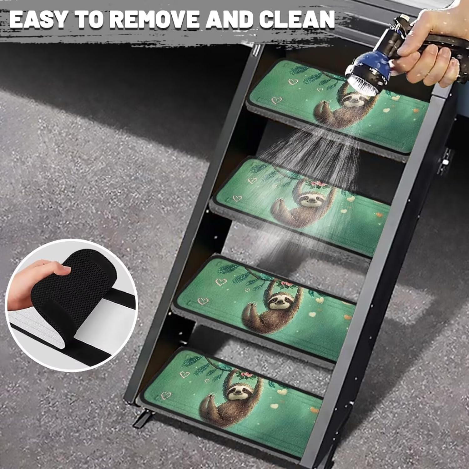 Renewold RV Entry Step Mats, Rv Step Carpet, Rv Step Rug, Camper Rv Step Covers, Outdoor Stair Cover, 4 Pieces Set Cute Sloth, Non Slip Rubber Backing, Exterior Accessories, 19.61"x7.56"