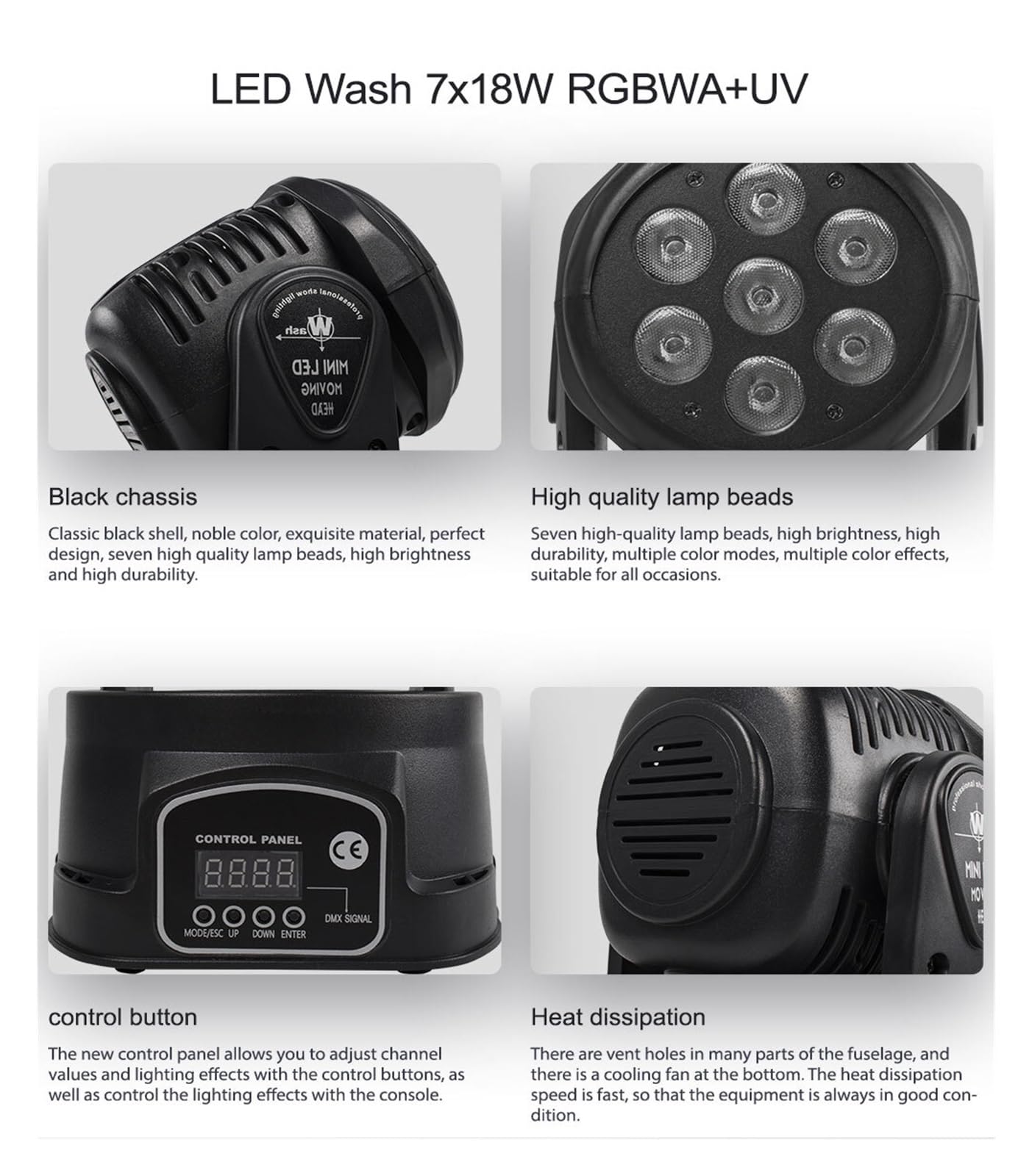 Luce da palco per DJ, 1 pz LED 7x18W Testa mobile Luce RGBWA+UV 6IN1 Effetto palco Luce wash for discoteca DJ Musica Festa Danza Club Uplight per Eventi