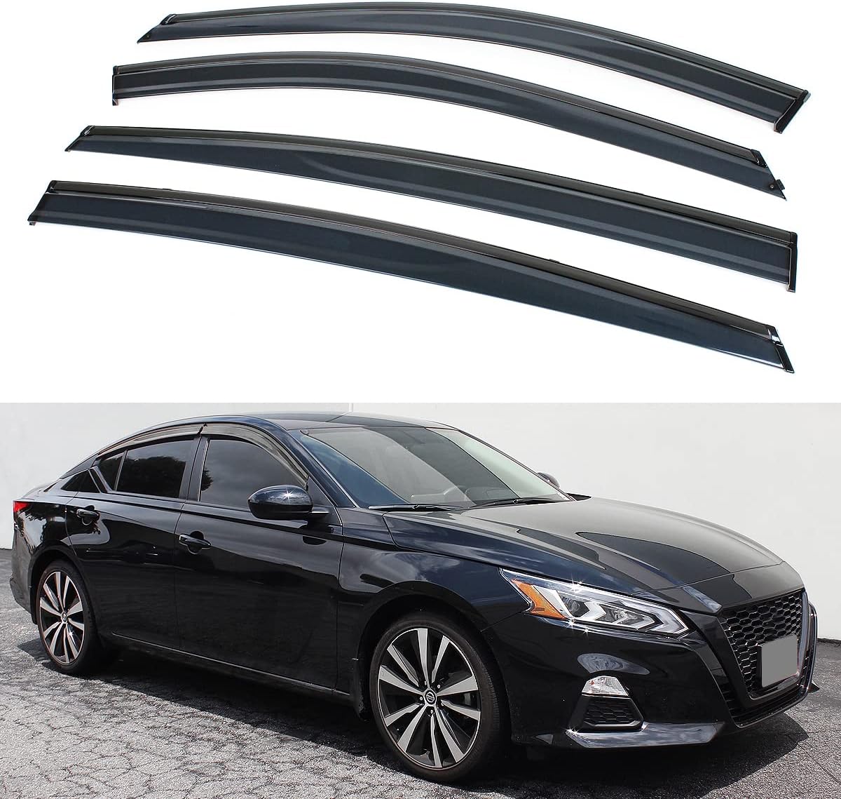 Premium Black Trim Clip-on Window Visor Rain Guard Deflector Compatible with 2019-2025 Nissan Altima S SR SV SL