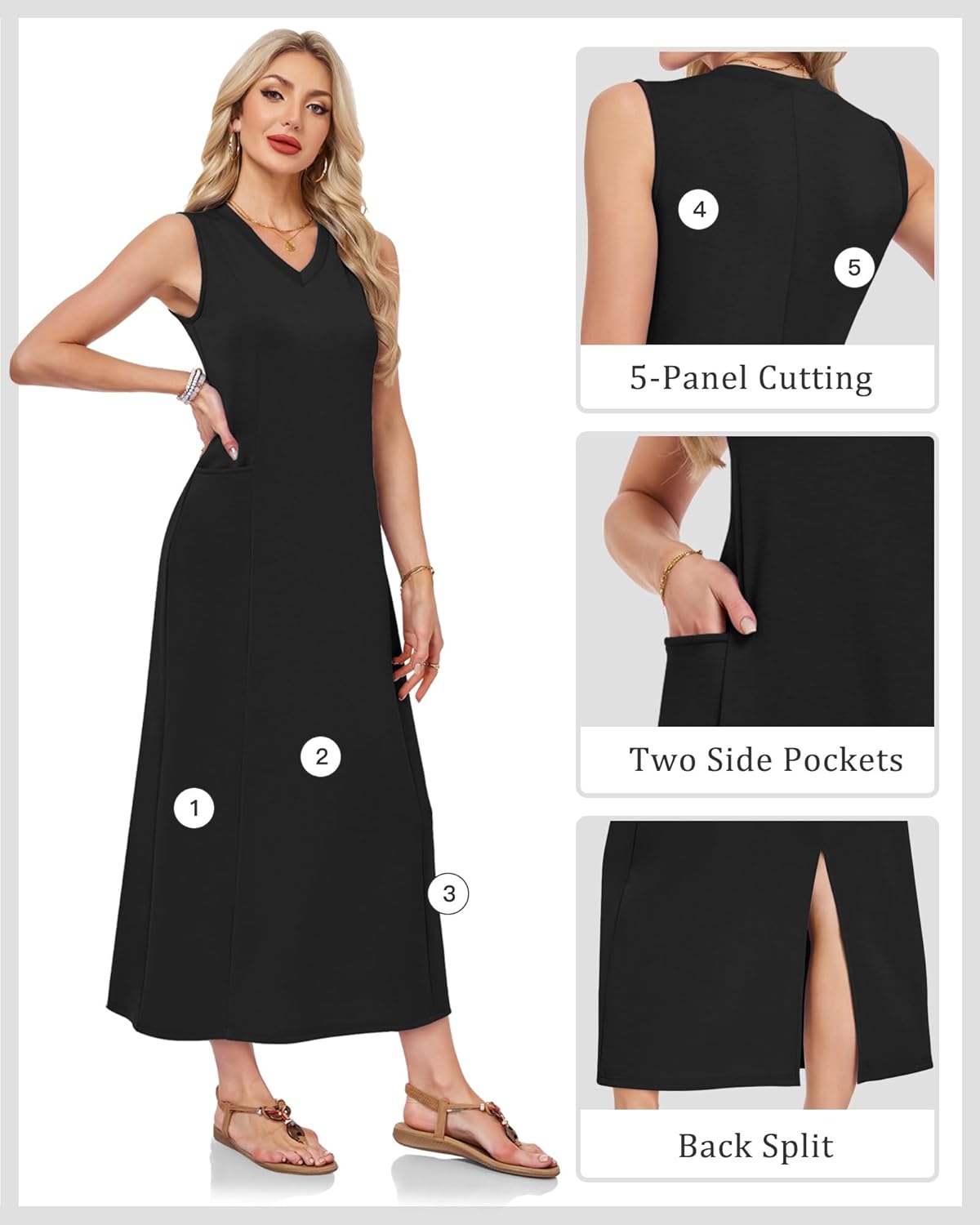 MISFAY Women Summer Maxi Dresses 2026 Casual V Neck Wrinkle-Free Long Sundress Slit Shirt Dress Vacation Outfits with Pockets - Image 5