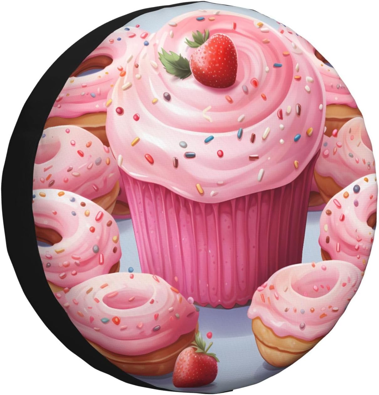 Spare Tire Cover 16 Inch Pink Donut and Cupcake Wheel Protectors Dust-Proof Sun Protection Wheel Tire Covers Universal Fit for Rv Trailer Truck SUV Travel Trailer Accessories