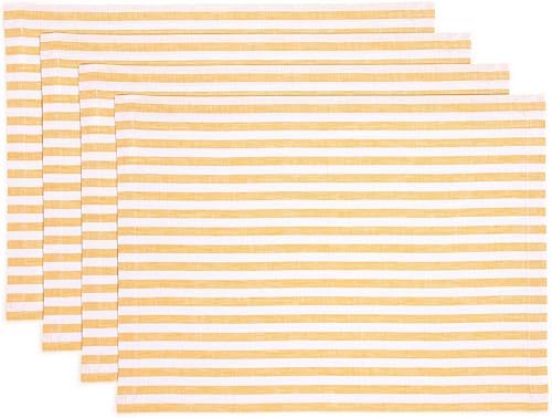 Miniatura 30 de Solino Home Amalfi - Manteles individuales a rayas, de 14 x 19 pulgadas, juego de 4 unidades, tela natural, lino europeo, 100 % lino puro, hechos a