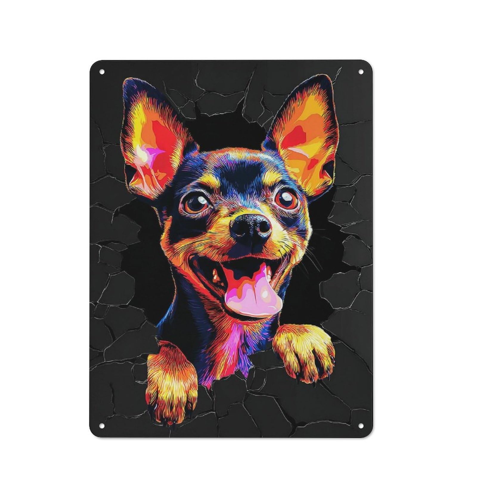 Junmoney Vibrant Chihuahua Breakthrough Rustic Metal Sign 40X30cm For Guest Room Or Hallway, Suited To Hallway Wall Decor Fans