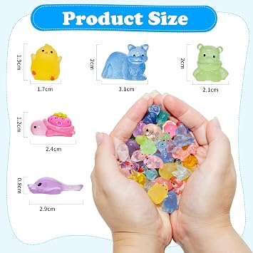 80Pcs Mini Resin Animals, 15 Styles Tiny Resin Animals Mixed Glow In The Dark Cute Animal Figures Accessories for Decorate Aquariums Dollhouses Fish Tanks Potted Plants Garden Landscape