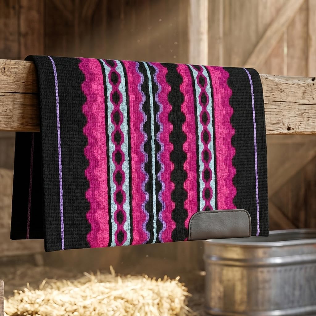 Western Show Saddle Pad/Blanket for Horses - Handmade Wool Saddle Blanket with New Zealand Design, Thick, Durable & Comfortable for Horse Riding (34” L x 36” W x 1) M50