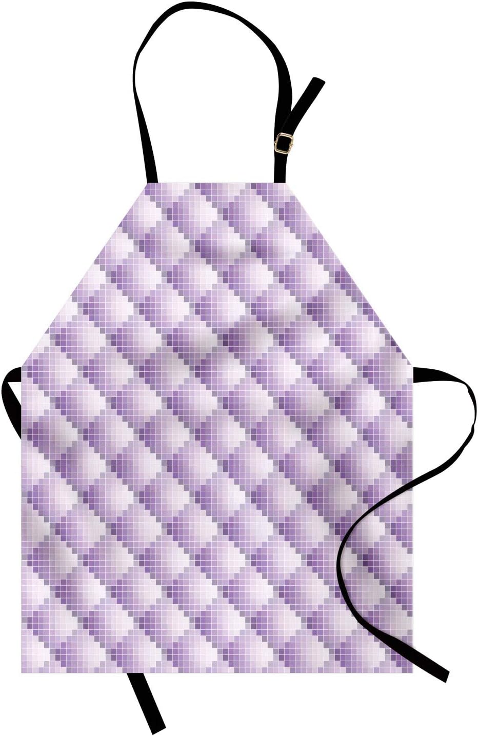 ABAKUHAUS Geometric Apron, Futuristic Pixel Squares, Unisex Kitchen Bib Apron with Adjustable Neck for Cooking Baking Gardening, Violet and Pale Mauve
