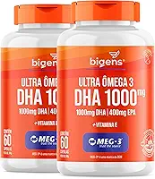 Ultra Omega 3, DHA 1000MG + EPA 400MG, Certificado Meg-3, 60 Cápsulas, Bigens (Kit 2, Com Vitamina E)