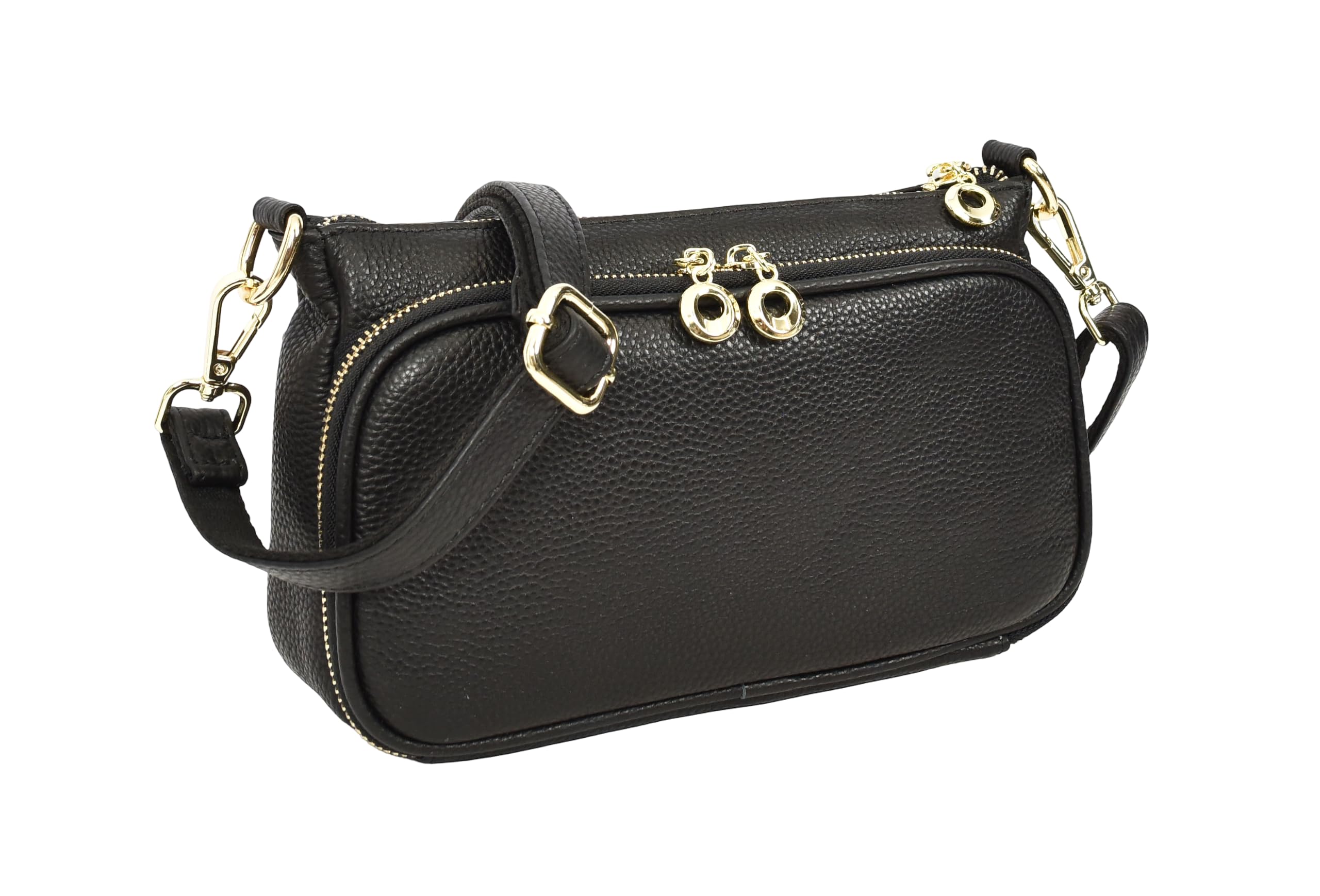 Borsa a tracolla da donna in vera pelle, multi scomparto con manico corto staccabile, Georgina