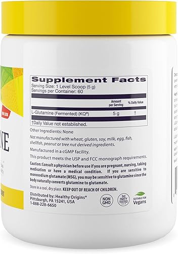 Miniatura 3 de Healthy Origins L-Glutamina (fabricado en Estados Unidos, sin OMG, sin gluten, apoyo muscular, apoyo inmunológico), 21.2 onzas
