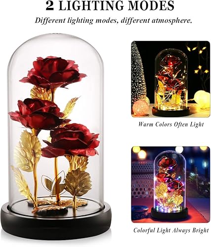 Miniatura 2 de Regalo para mujer para Navidad, regalo de cumpleaños, regalos de Navidad de rosas para mujeres, rosa de flor de galaxia con 2 modos de luz, rosa