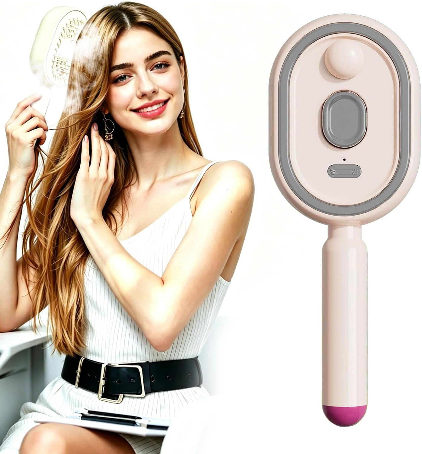 Electric Steam Brush, Wet Electric Hairbrush - Hair Brush with Water Spray, Rechargeable Steam Hair Straightener, Reduce Frizz Nourishes Hairs for Women Girls Grooming Styling Add Shine (Pink)