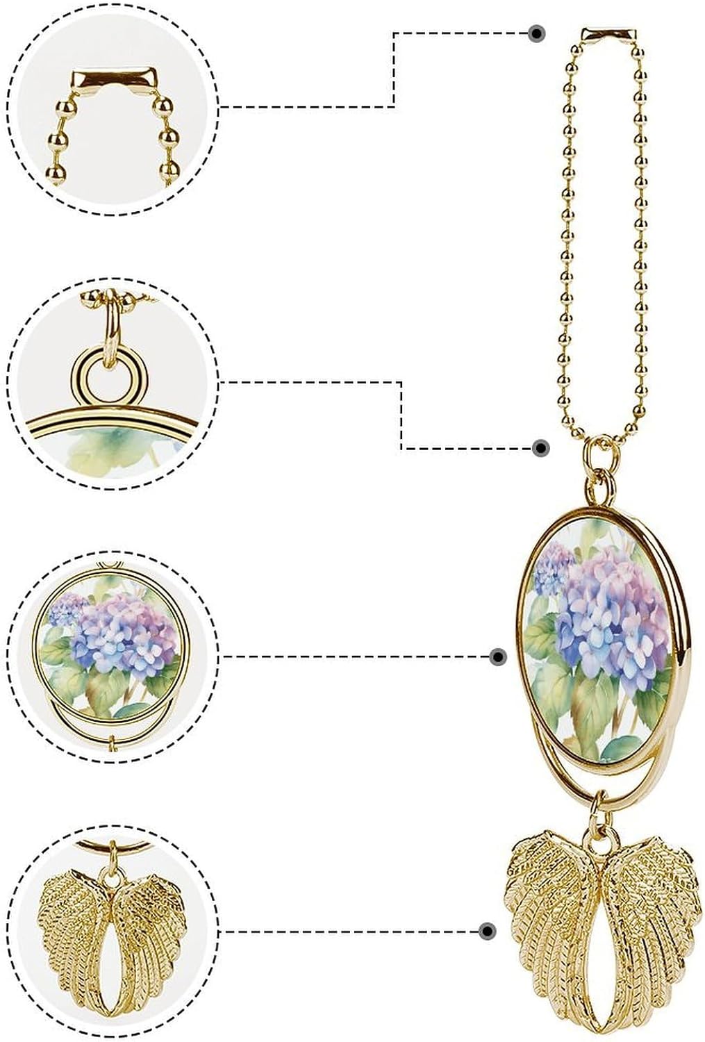 Hydrangea Watercolor Guardian Angel Car Charm for Rear View Mirror image 3