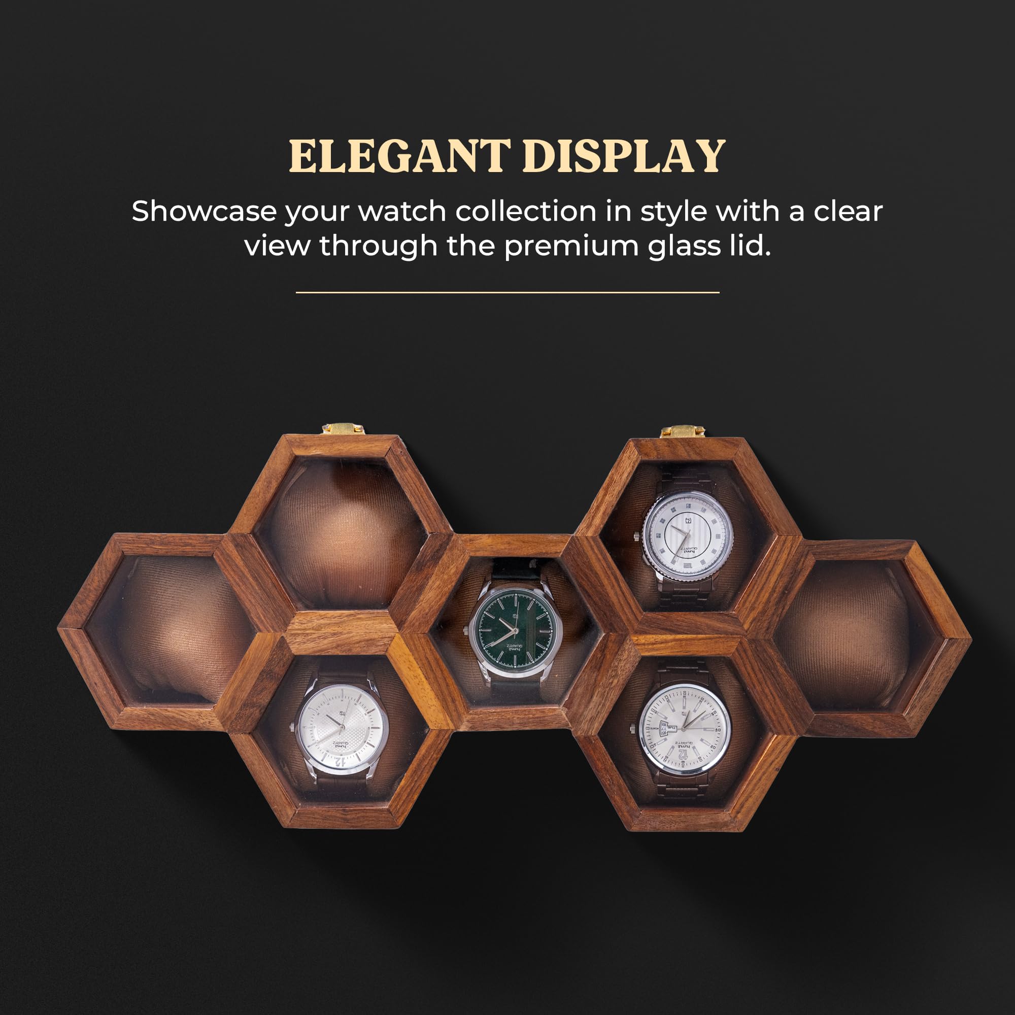 Caja organizadora de relojes para hombre, expositor de palisandro oscuro con tapa de cristal, elegante almacenamiento de relojes de viaje, regalo para él (7 ranuras)